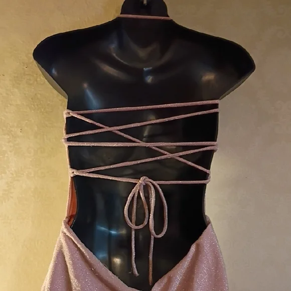 Elegant Pink Spaghetti Strap Dress, Retro Vibes. Stretchy,Size Large. Fairy Core - Picture 7 of 16